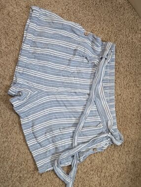 Angie Blue and White Striped Elastic Waist Shorts Size L
